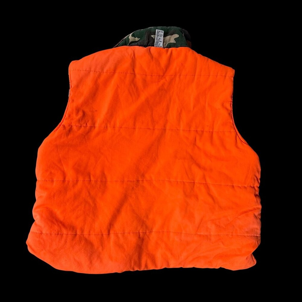 Vintage Reversible Camo Hunter Orange Puffer Vest 1980s Sports Afield Taiwan - Picture 5 of 16